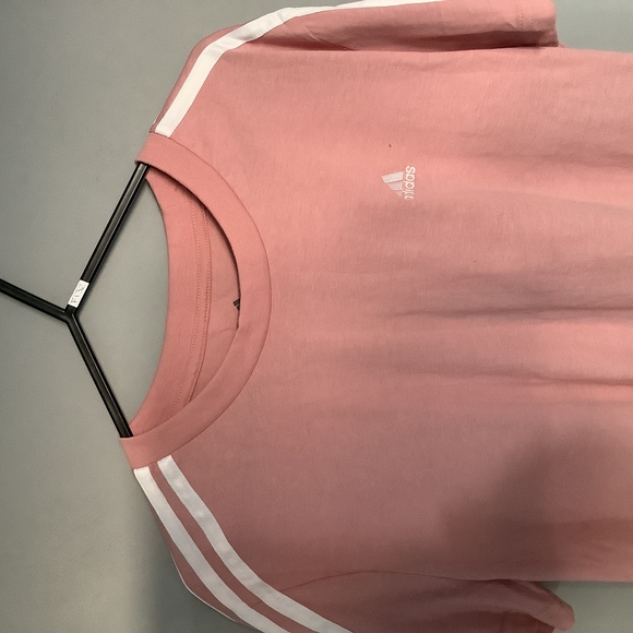 Adidas Cropped Round Neck T Shirt - Size S (8-10) - Pink & White - P2P 18” - Picture 7 of 8